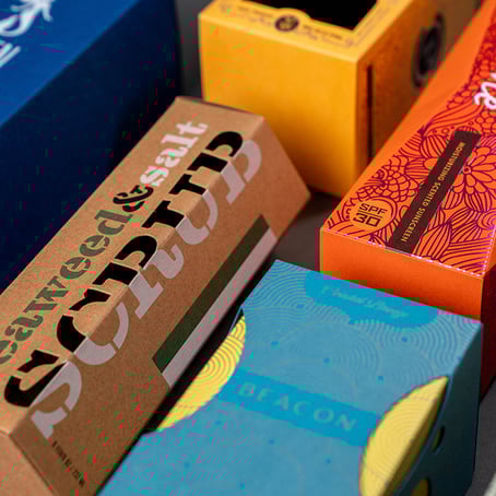 An assortment of printed packaging